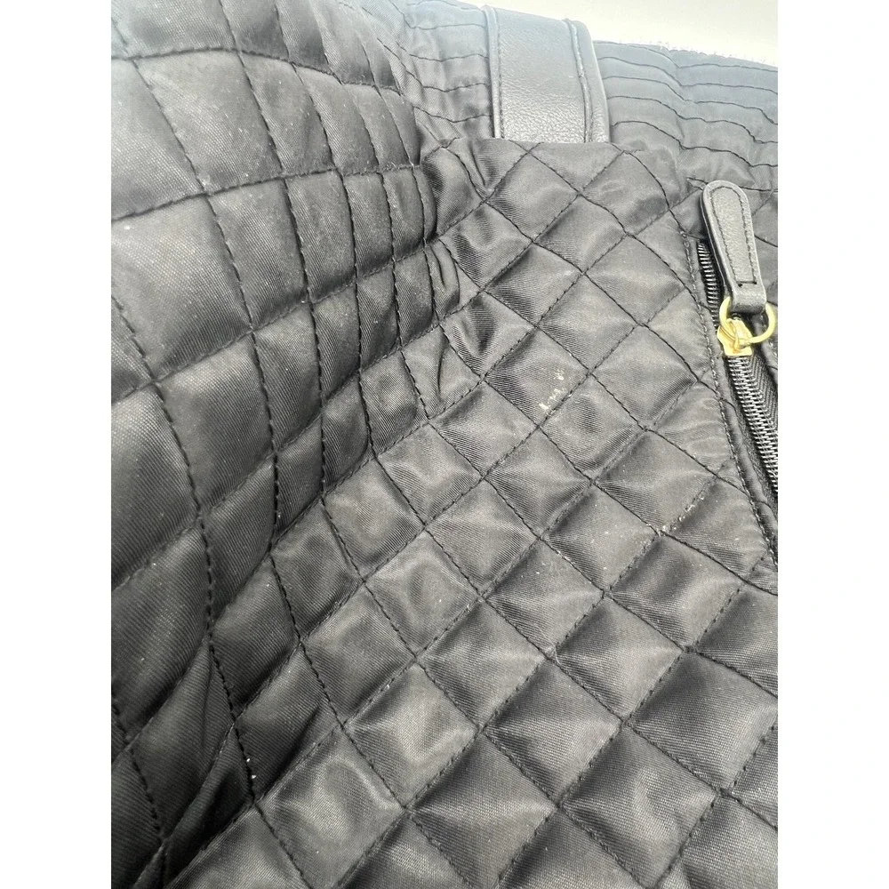 Nicole Miller New York Black Quilted Nylon Shoulder Bag Hobo Leopard Lining